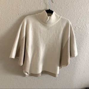 Wool Cashmere Poncho Jacket Wrap Shawl Os Cream Tan Sweater